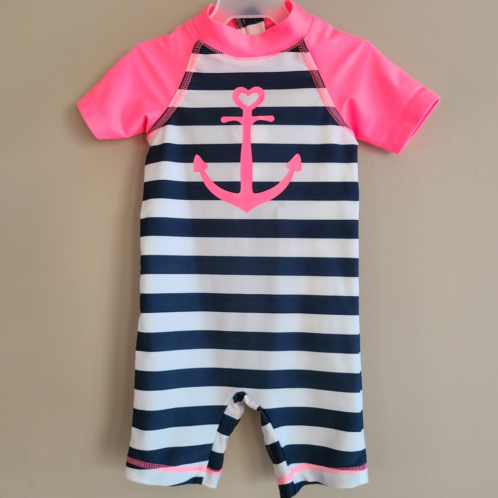 Striped rashguard one piece swimsuit